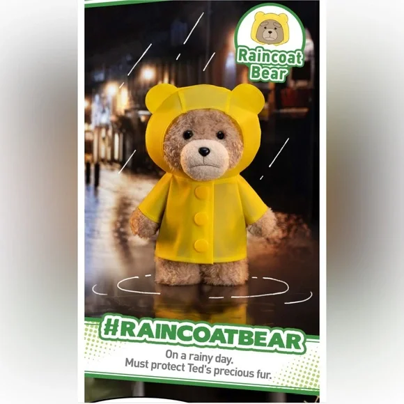 NEW AUTHENTIC UNOPENED POP MART TED 2 Bear Series Plush Pendant - Raincoat Bear - Picture 2 of 9